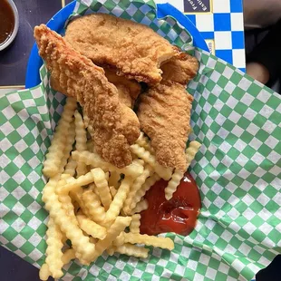 Chicken Tenders and fries