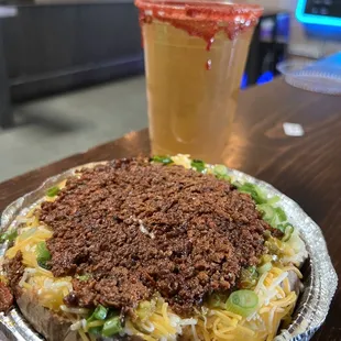 Small potatoe and beer combo. Chorizo.