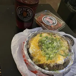 Agua Fresca, loaded potato and candy con Chile.