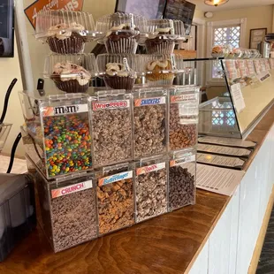 a display of cupcakes