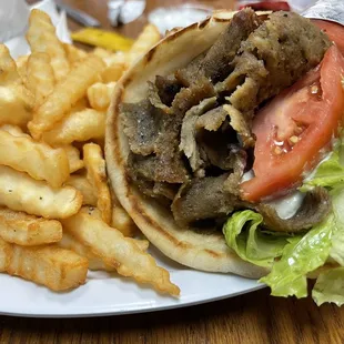 Gyro sandwich with fries