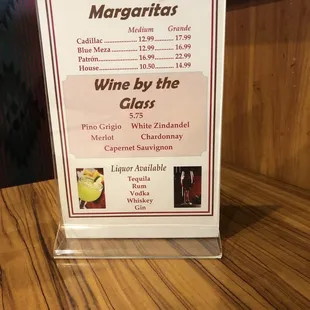 General margarita and house wine prices