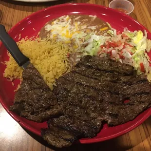 The Carne Asada was cooked medium which was perfect- no black beans available though :(