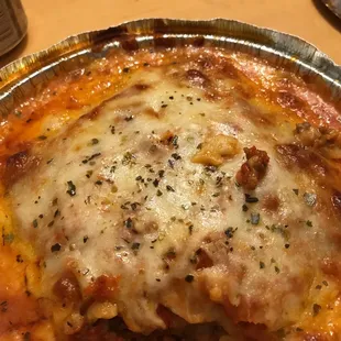 The lasagna was very good and delivered hot and fresh. I especially loved the fried pickles.