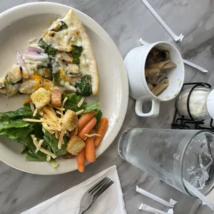 Buffet selections: pizza, salad &amp; cup of pasta