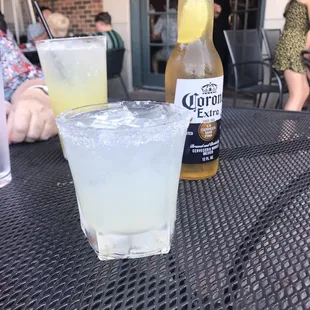 Margarita (yummy), Virgin Margarita (tall glass), Corona Beer.     6/29/23