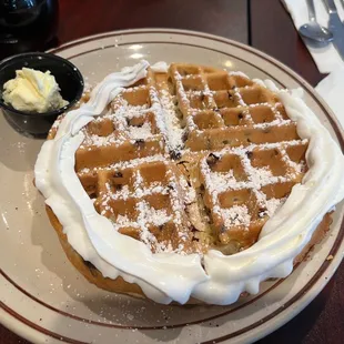 Chocolate chip waffles...add strawberries.