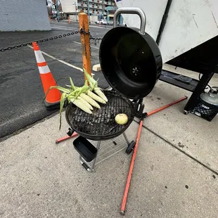 Grilling corn, peppers and onion!  Yummy!