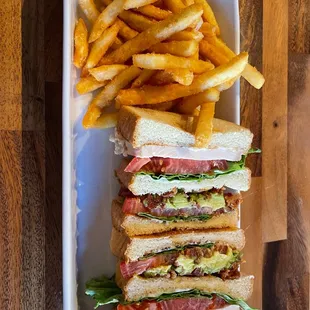 Triple Decker Club with avocado added &amp; a side of fries (Absolutely delicious!)