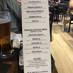 Drink menu