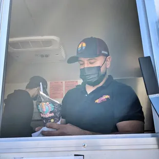 a man wearing a face mask