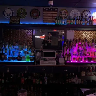 a bar with neon lights