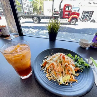 Thai tea, papaya salad