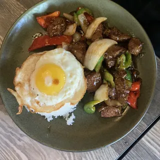 Sauteed Steak Cubes & Fried egg Rice