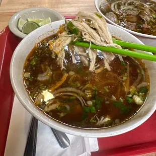 Spicy chicken pho, barely any chicken.