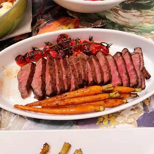 Wagyu Tri Tip with caramelized carrots and roasted tomatoes