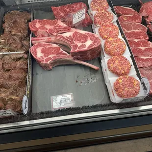 Tomahawk steak and burgers.