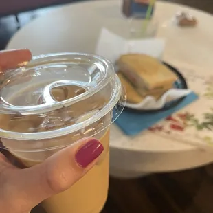 Vanilla cold brew and turkey pesto panini