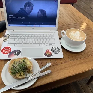 Butternut quiche with local micro greens and seasonal latte