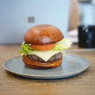 a hamburger on a plate