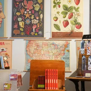 Some of our favorite Cavallini poster papers on display. We also carry the poster kits.
