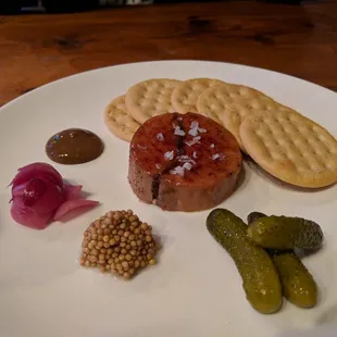 House-made Foie Gras Torchon with Burnt Miso &amp; Preserved Lemon, Mustard Seed Caviar