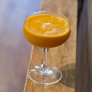 Governor Malibu. Vodka, coconut liqueur, cinnamon, carrot, lime, bitters.