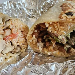 Pollo asado on the left, carne asada on the right