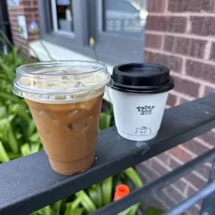 Pandan aerocano (iced) and cardamon cappuccino hot