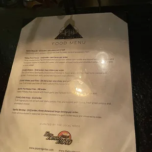 Food menu