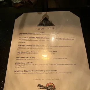 a menu on a table