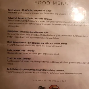 Food menu