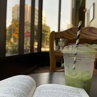 Iced matcha latte with honey