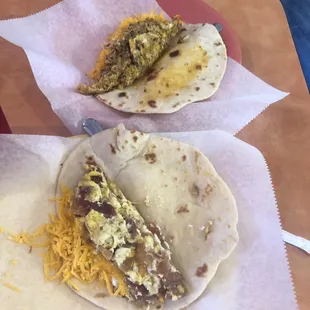 Chorizo and Egg &amp; Bacon and Egg Tacos  -- Homemade flour tortillas !