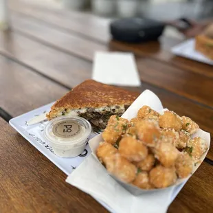 Texas Cheesesteak and Garlic Tots