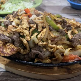 Combo fajitas (steak, chicken &amp; shrimp).