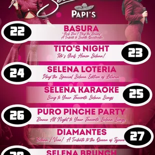 Selena week at Papi&apos;s Houston! Enjoy a week full of Selena Events!!!