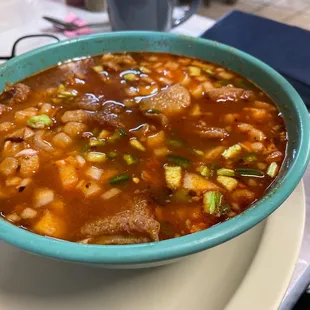 Menudo it's hands down the best one in San Antonio  taste, temperature and texture of the meat is just so addicting