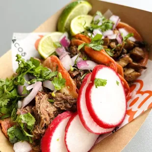 Quesotaco, birria taco, pollo asado taco.  Salsa was good too. Surely will come back to this joint. Forgot to order consome.