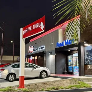 Located inside Chevron gas station, next to the Food Mart.  I think they have a drive thru.