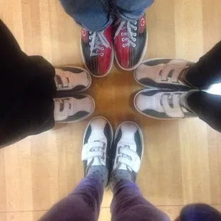 Bowling shoes fun while we decide on which delicious food we will get!