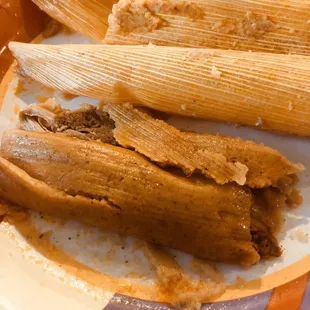 Tamales have meat so tasty! Not a lot of masa!