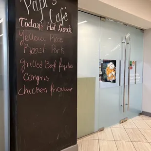 a menu on a blackboard