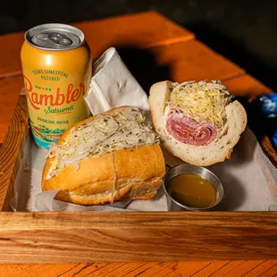 a sandwich and a drink