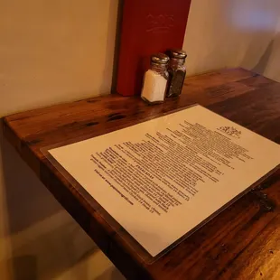 a menu on a table