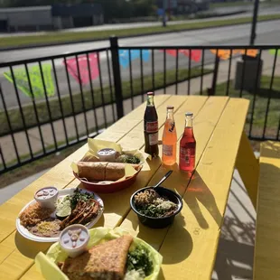 a picnic table with a view