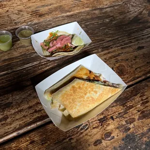 Quesadilla and Lamb Taco