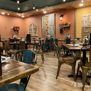 tables and chairs in a restaurant