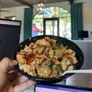 Chicken bowl with fried rice and veggies