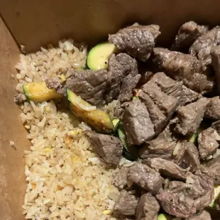 Their version of &quot;Medium rare&quot; steak, &quot;fried&quot; rice